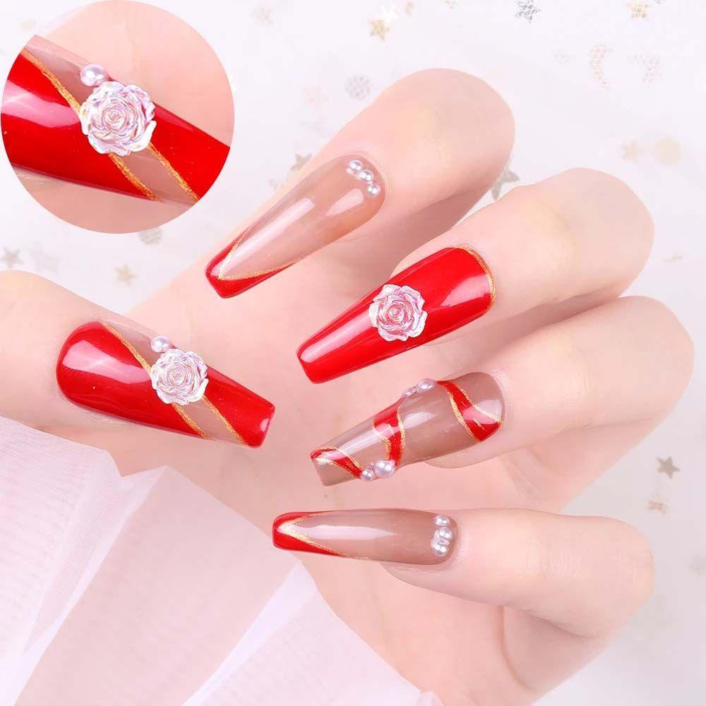 Agustina Bunga Nail Art Dekorasi Wanita Manis Fashion Mutiara DIY Hiasan Kuku 3D Nail Jewelry