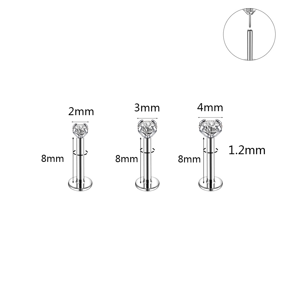 1 Pc Anting Tindik Bibir Bahan Stainless Steel Ukuran 2 / 3 / 4mm