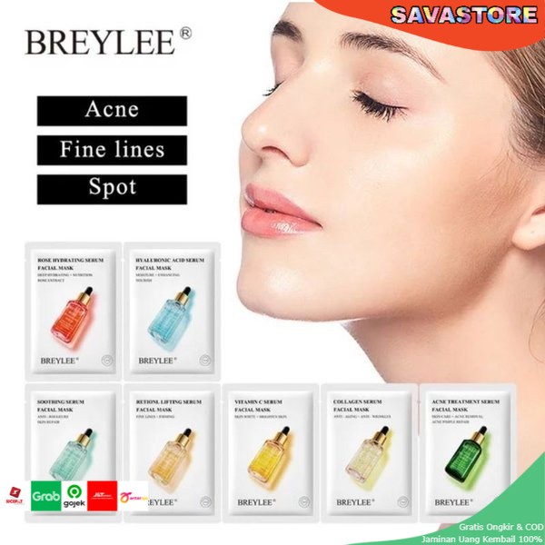 [BPOM] BREYLEE Sheet Mask Collagen | Retinol | Acne Treatment | Hyaluronic Acid | Vitamin C Masker Wajah Breylee Face Mask