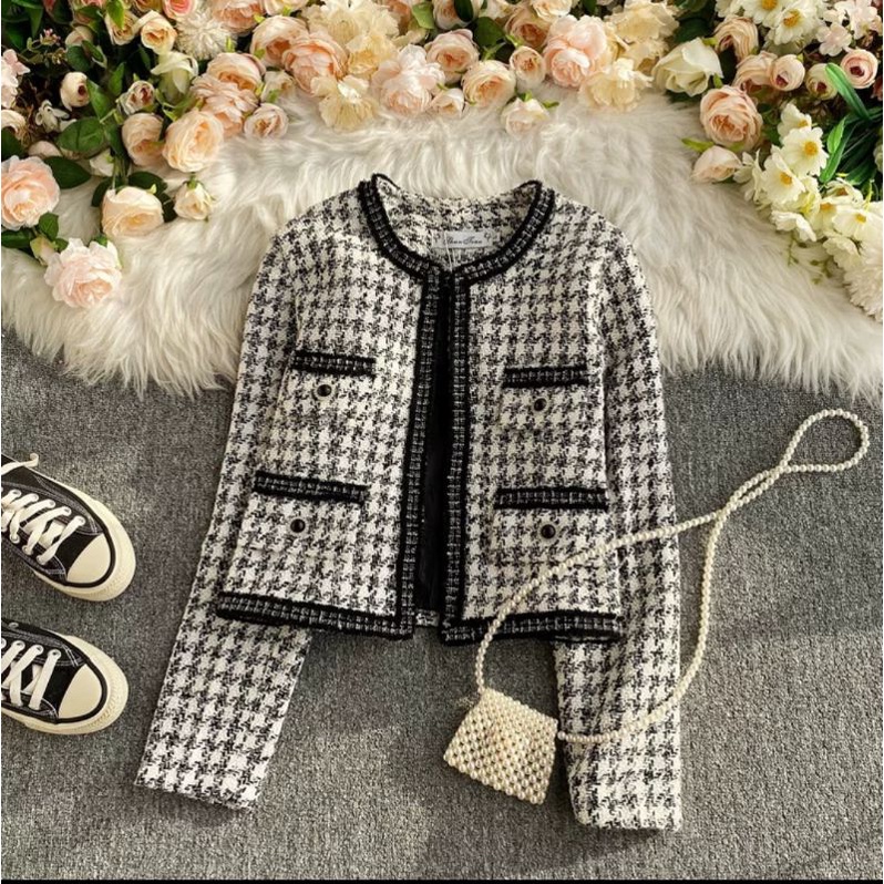 VN GECCHA TWEED BLAZER OUTER PREMIUM CROP / KOREAN BLAZER OUTER TWEED WINTER AUNTUM COAT