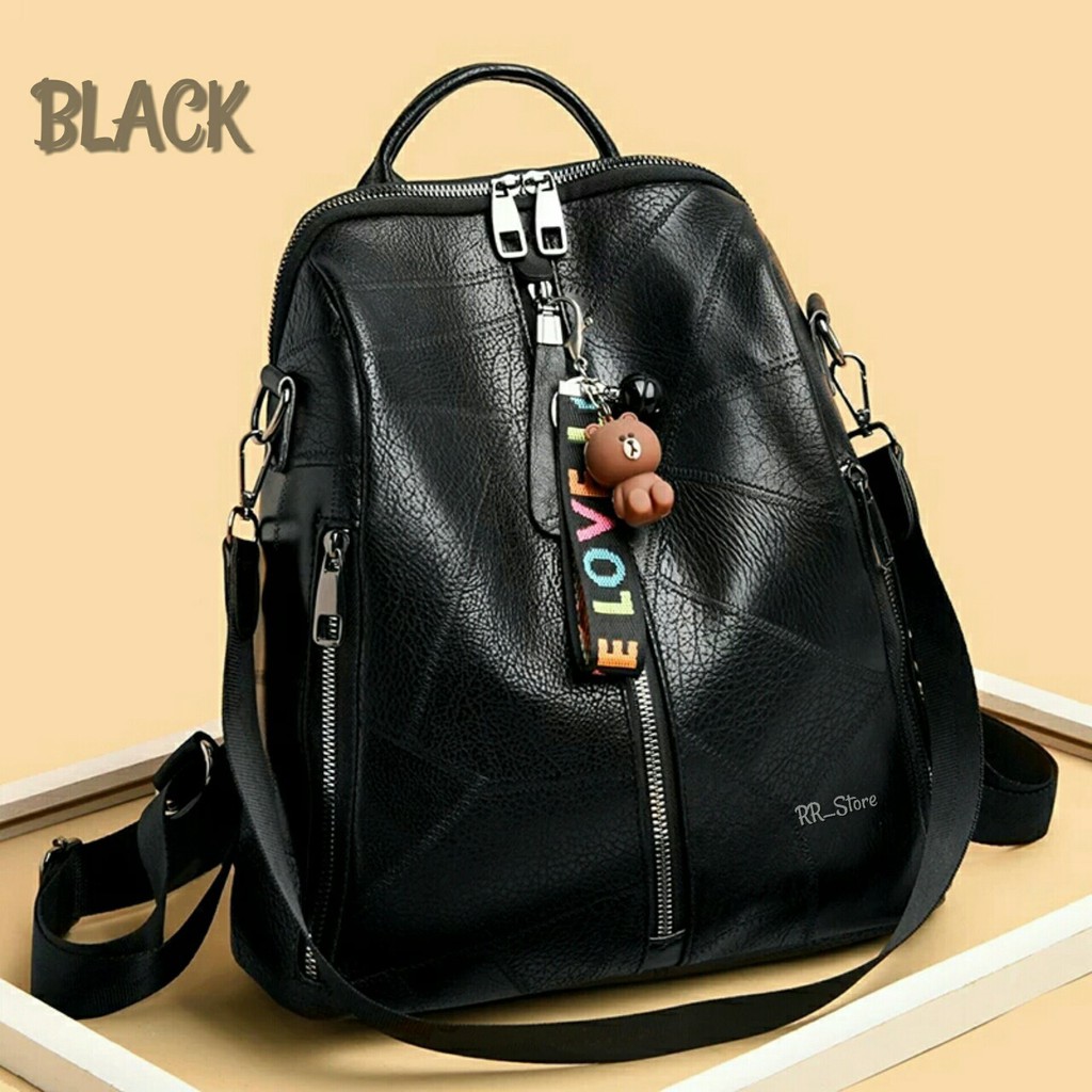 TAS MULTIFUNGSI RANSEL PROMO TAS SHOULDER PUNGGUNG BACKPACK FASHION IMPORT WANITA GROSIR BATAM MURAH-Black