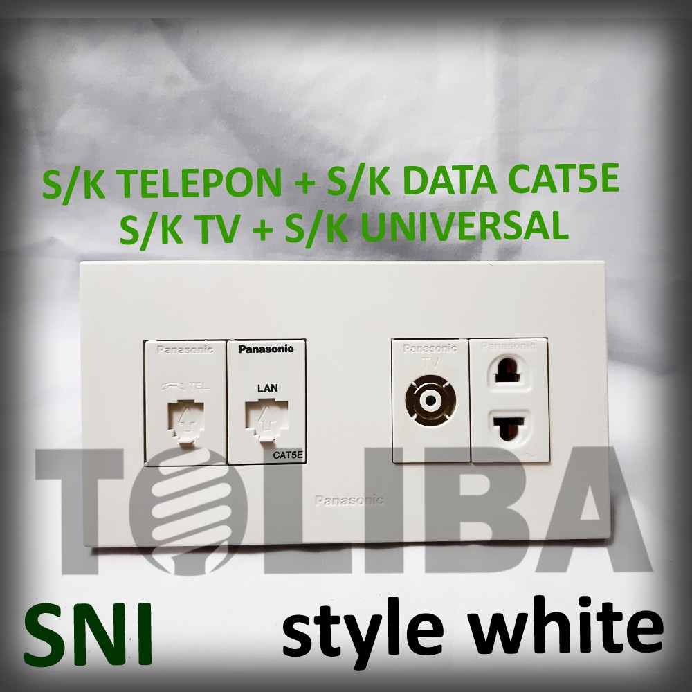 stopkontak telepon + s/k data cat5e + s/k tv + s/k universal minimalis style white ib panasonic sni