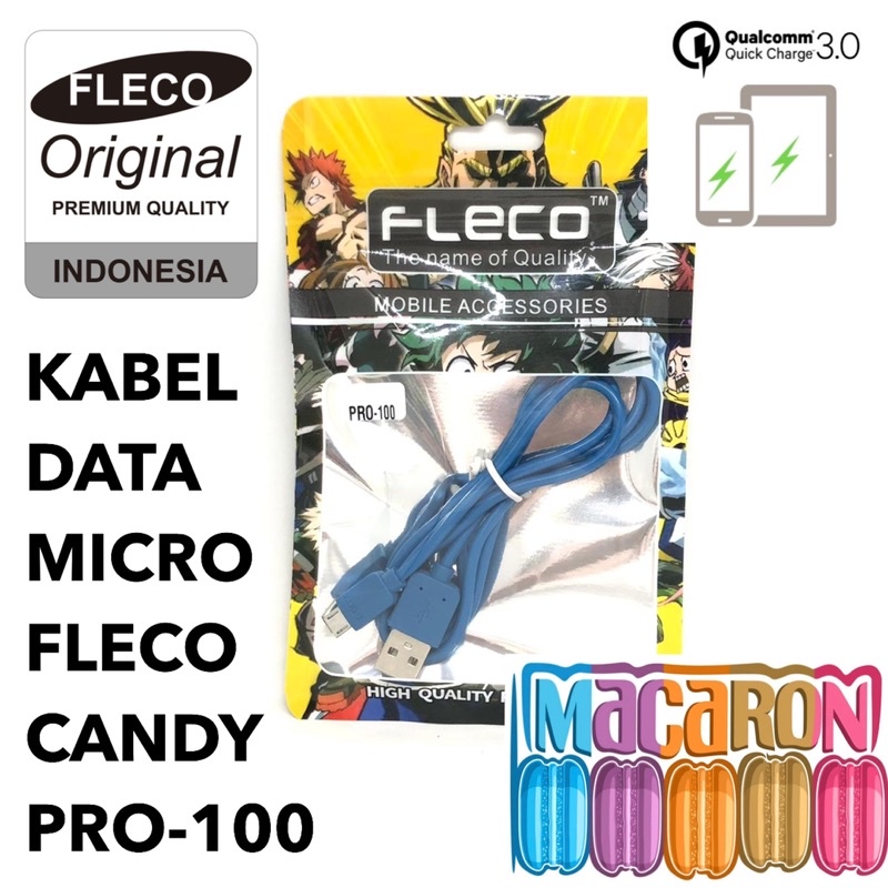 GROSIR KABEL DATA FLECO CANDY MACARON PRO-100 MICRO FASTCHARGING QC3.0 PRO-100