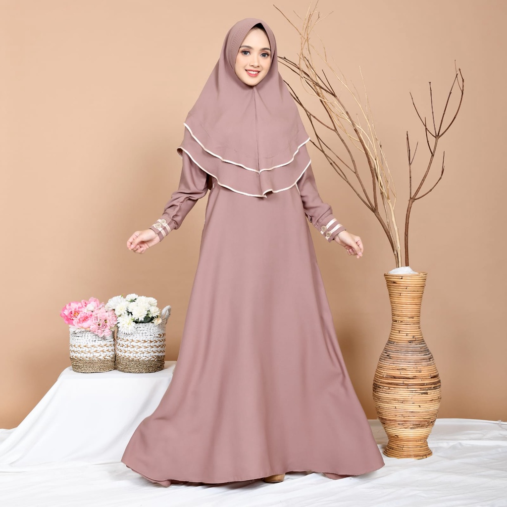 Baju Gamis Syar I Syar'I Syari Polos Dress Satu Set hijab Jilbab Khimar Kerudung Pesta Elegan ALICE