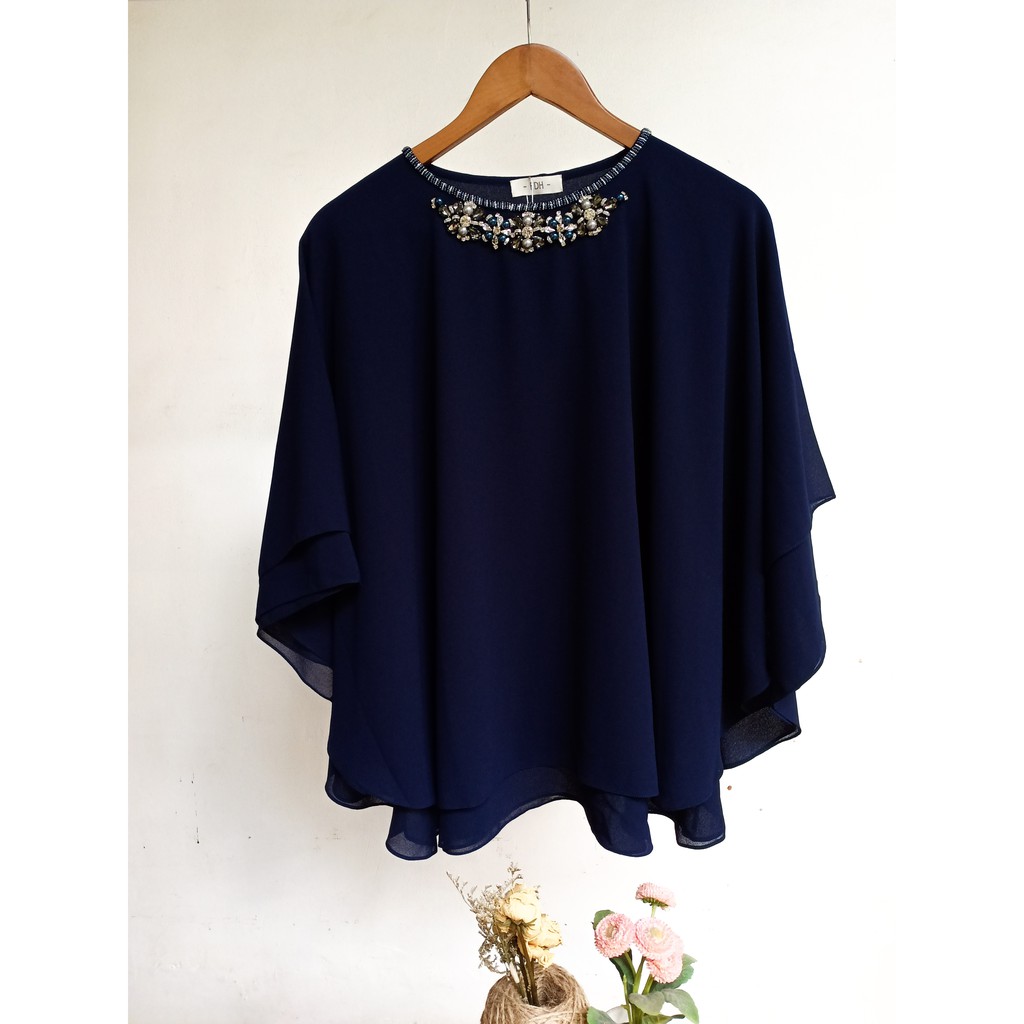 Tazkiya Blouse Navy (Blouse Saja) Atasan Wanita -Atasan Payet - Kebaya - Baju Kondangan - Baju Wisud