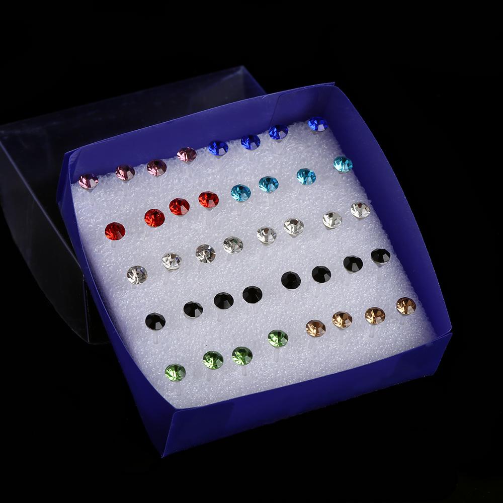 Solighter 20pasang/40pcs Ear studs Pin Earring Kristal Bening Kristal Warna-Warni