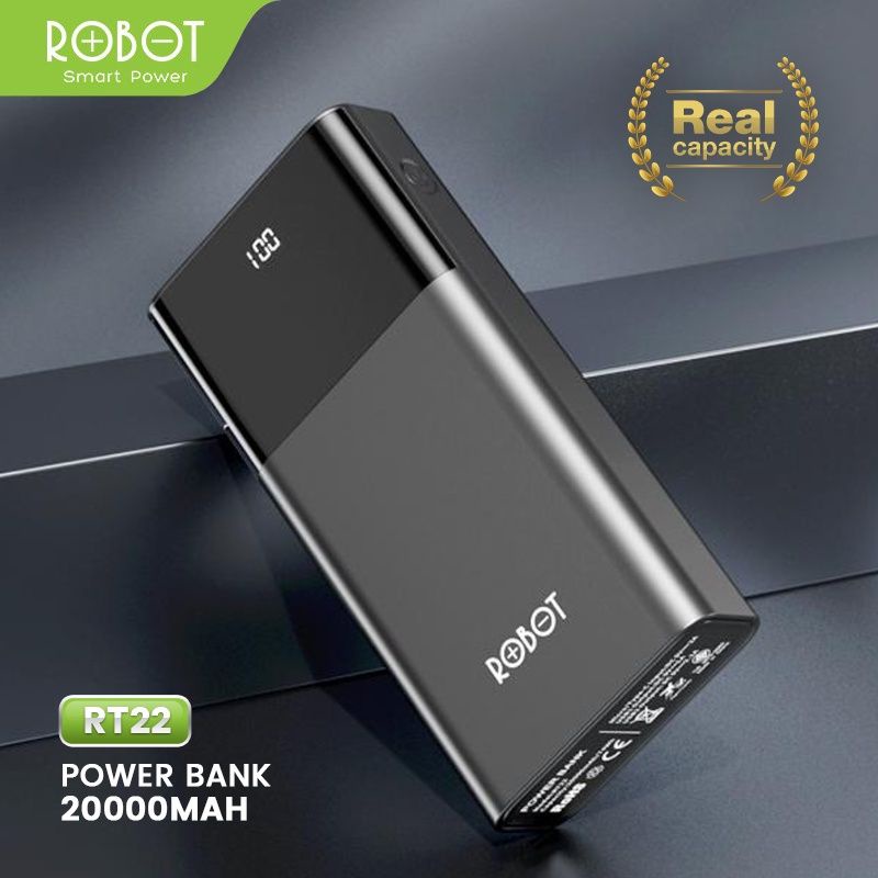 (Vroff Store) ROBOT RT22 PowerBank 20000mah Suport Fast Charging Dual Port Input &amp; Output Led Indicator Original - Garansi Resmi 1 Tahun