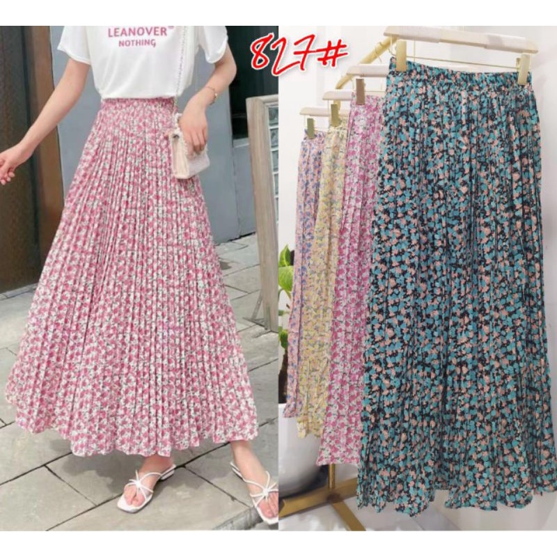 (Maxi Umbrella ) Flower Pleated Skirt Import Premium ( Rok A Sifon Prisket )