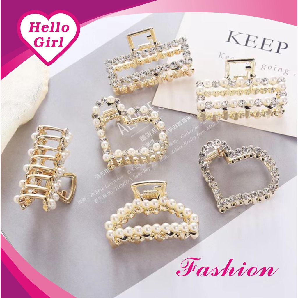 (Hello Girl)F151 INS Korean Square Acrylic Mini Hair Claw Clip girl Women Fashion Gold Geometric Hairpin Pita Mutiara