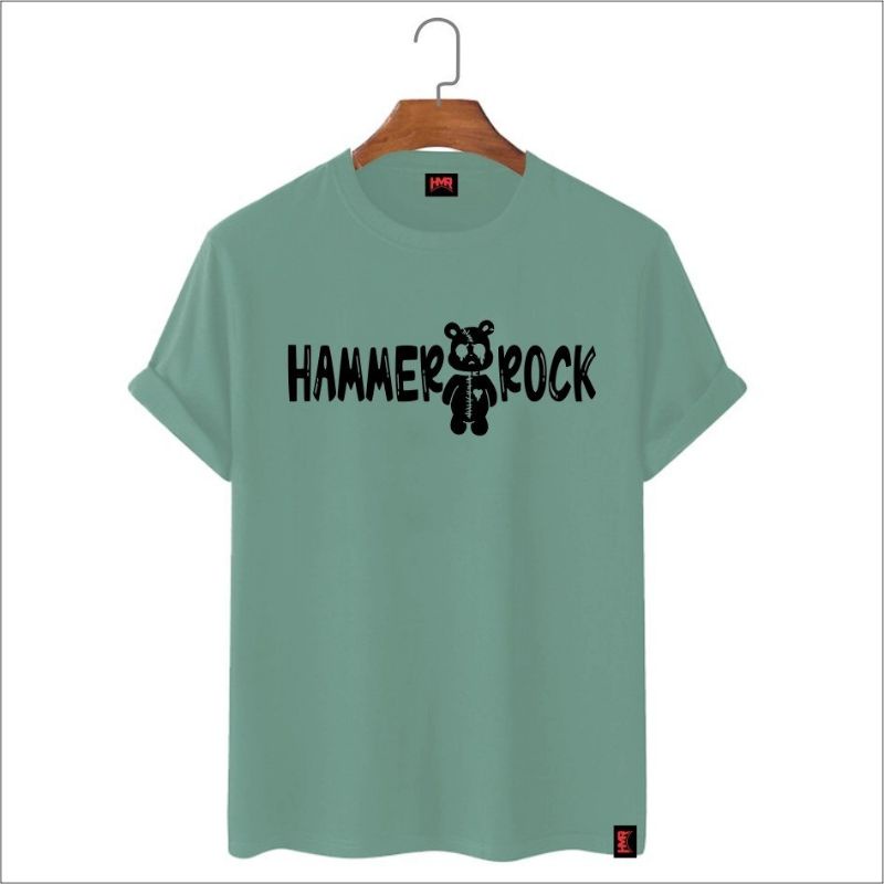 Kaos pendek distro pria hammer rock hijau mint casual terbaru
