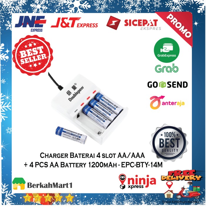 Charger Baterai AA AAA isi 4 Slot BONUS Batu Cas Ulang AA 1200mAh 4PCS