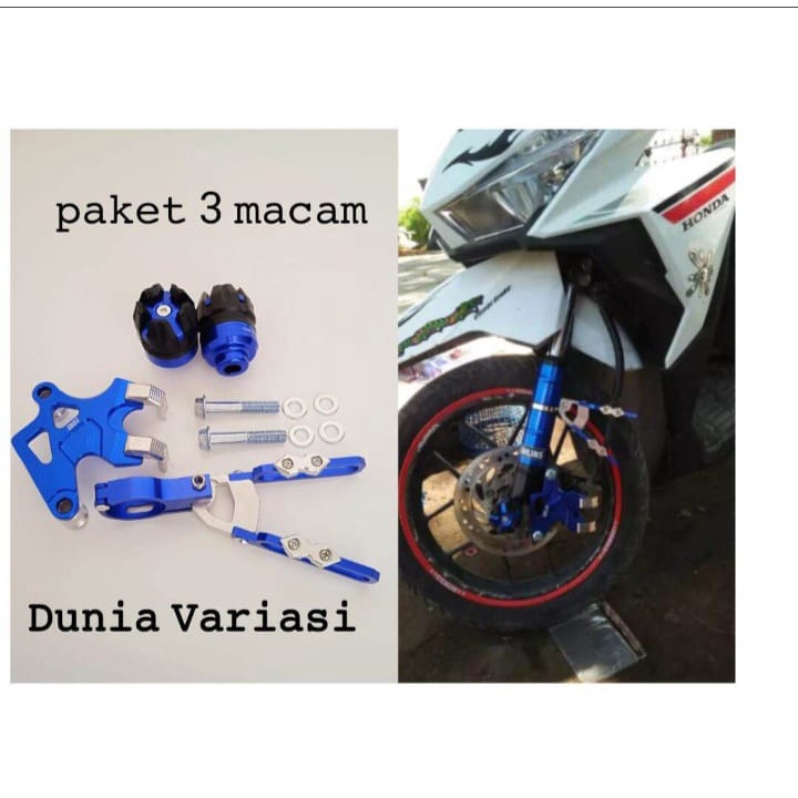 PROMO PAKET COVER KALIPER+KLEMEN V/JEPITAN SLANG REM DEPAN+JALU AS RODA DEPAN UNIVERSAL HONDA BEAT,VARIO DLL