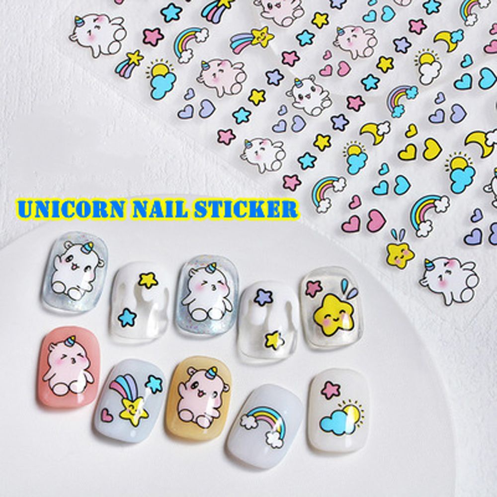 Mxbeauty Stiker Kuku Motif Kartun Bunga / Unicorn / Tupai / Kotak-Kotak Untuk Aksesoris Nail Art / Manicure Diy