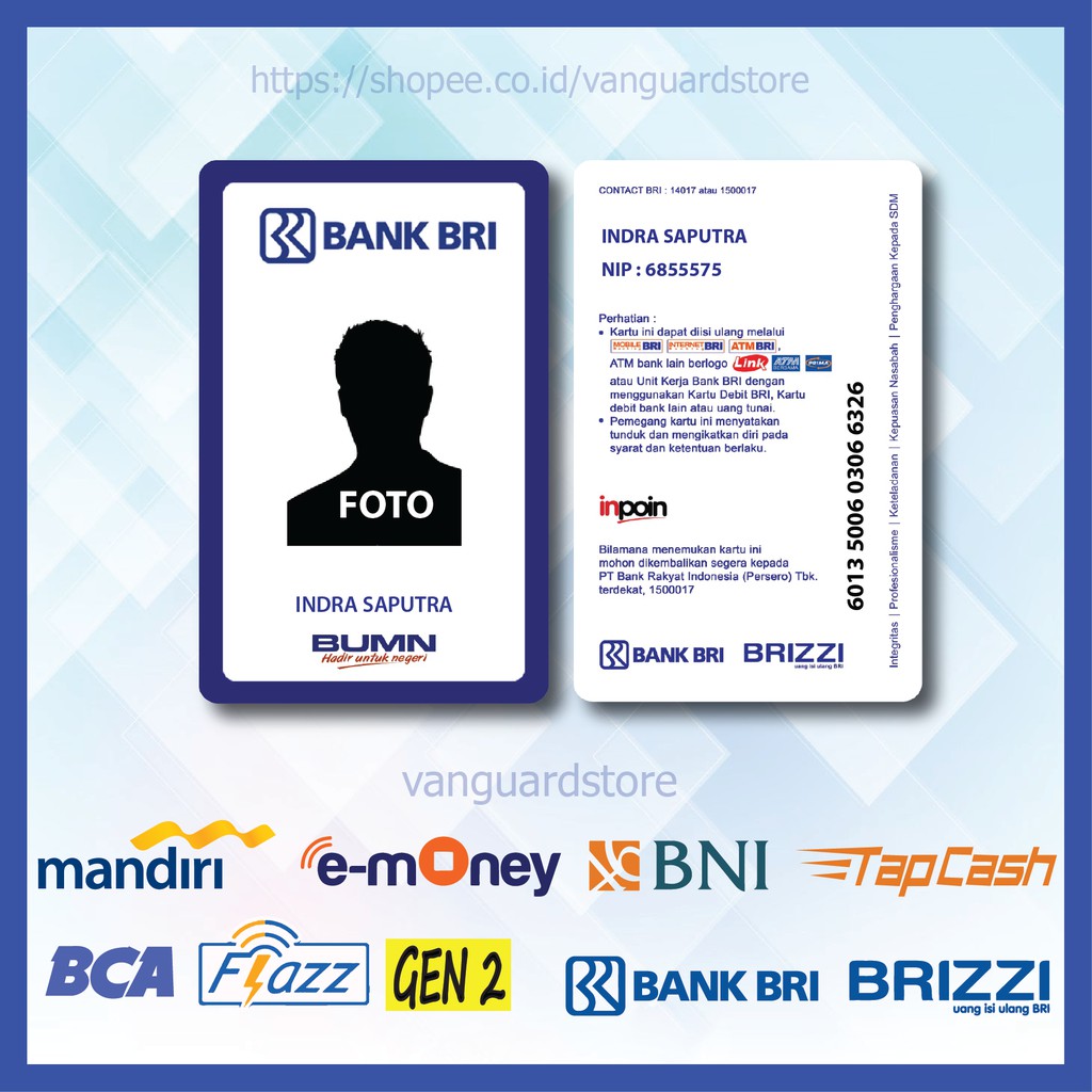 KARTU E MONEY E TOLL CARD BRI KARTU NAMA ID CARD 3 EMONEY MANDIRI FLAZZ BCA TAPCASH BRIZZI-2 SISI