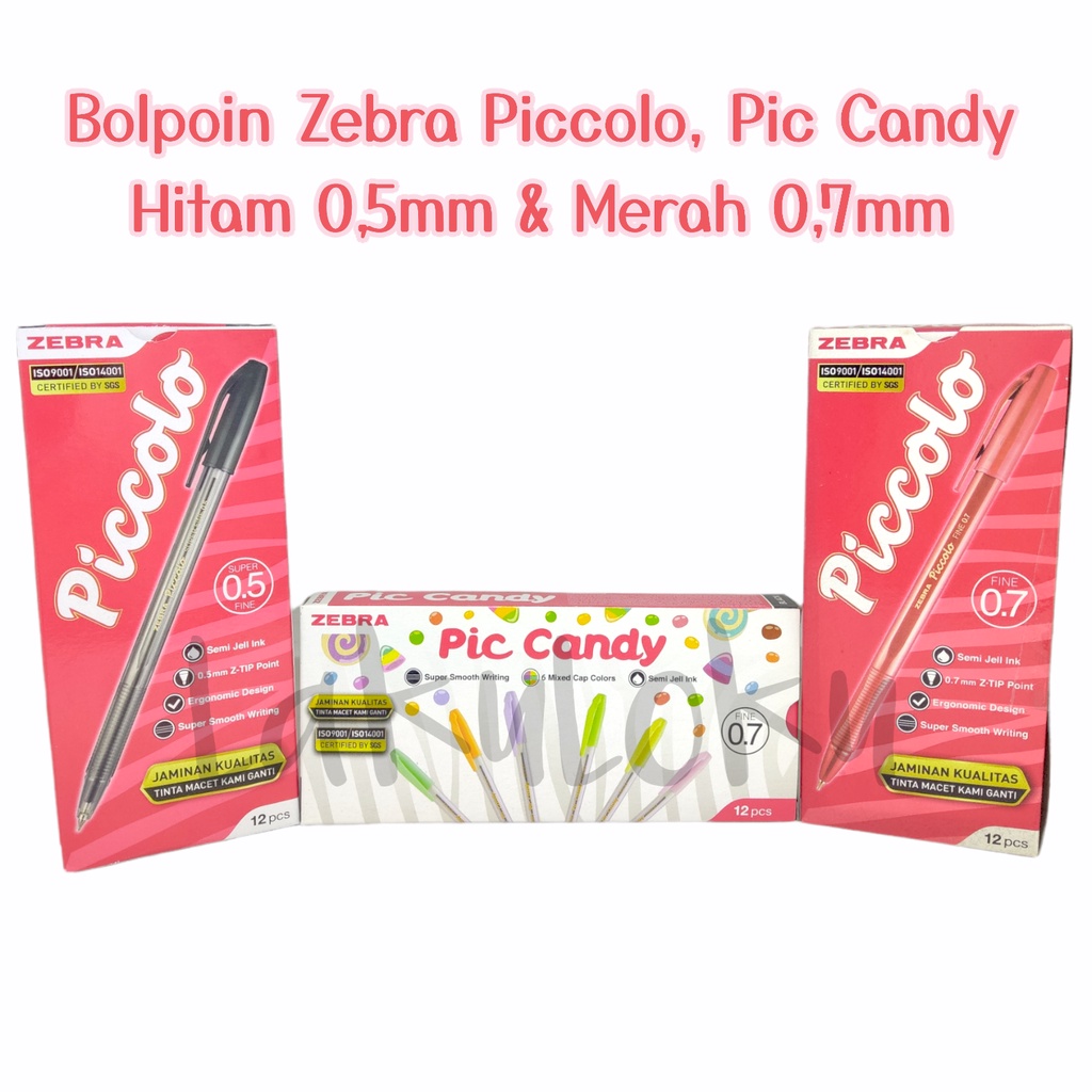 

(1 PAK) Bolpoin / Pulpen Piccolo, Pic Colors, Pic Candy Tinta Hitam & Merah