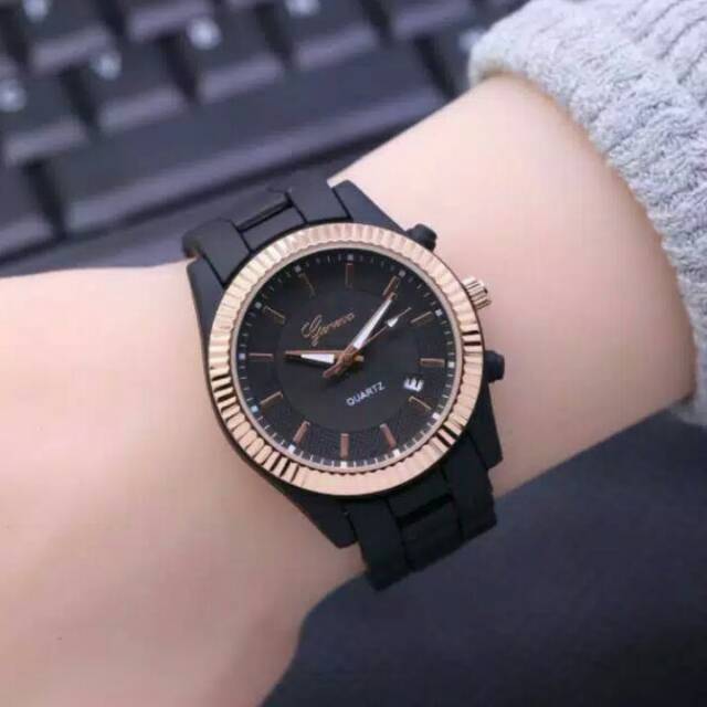 Jam Tangan Geneva Fashion Wanita Tipe D8167 Jam Tangan Wanita Strap Rantai/Tanggal Aktif/Mdl Terbaru