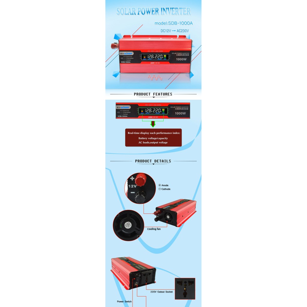 Inverter SUOER 1000w SDB-1000A with LCD Display