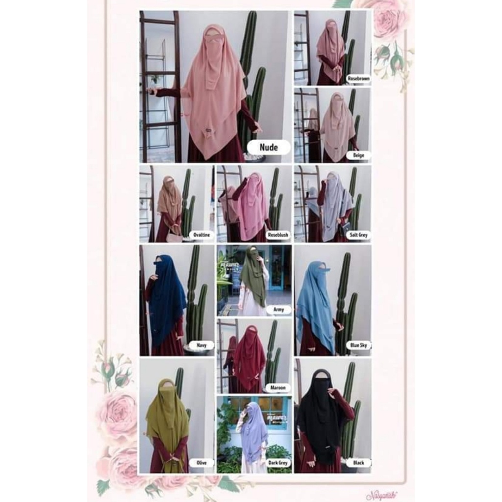 khimar instan mawar 2 layer free cadar 2 layer tali kerudung segi empat instans.hijab instan-4