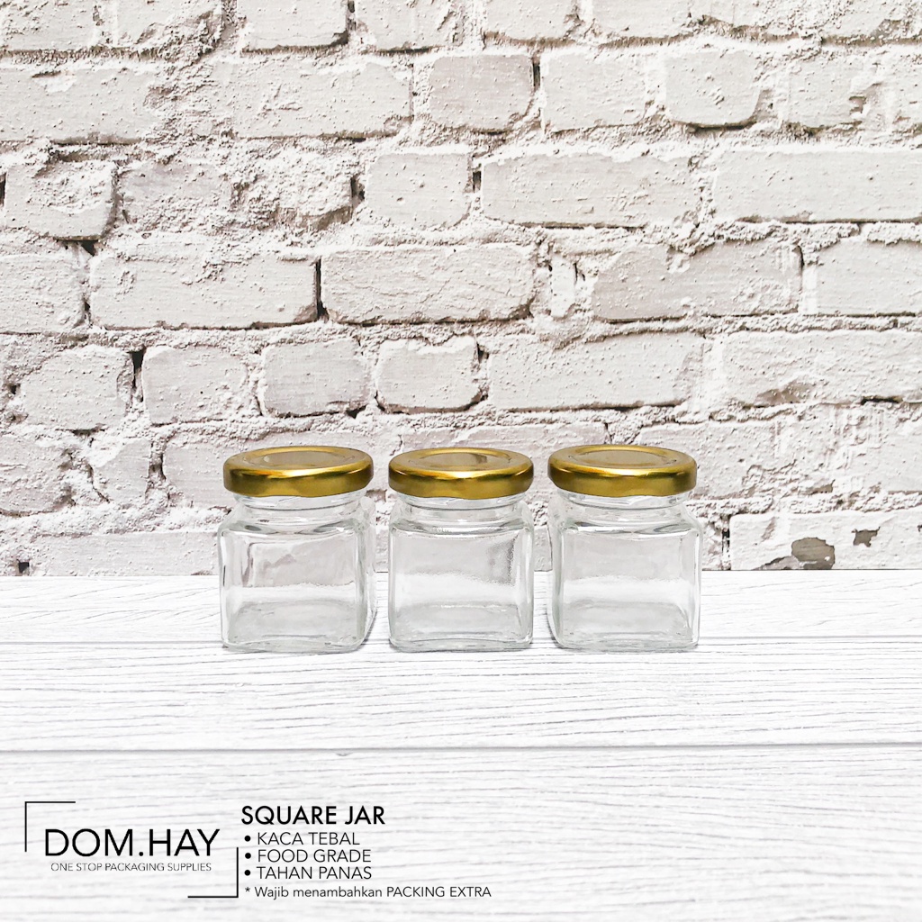 Toples Kaca Square Jar Glass 50ml Tutup Gold Botol Madu Selai Bumbu Dapur Premium Food Grade Packagi