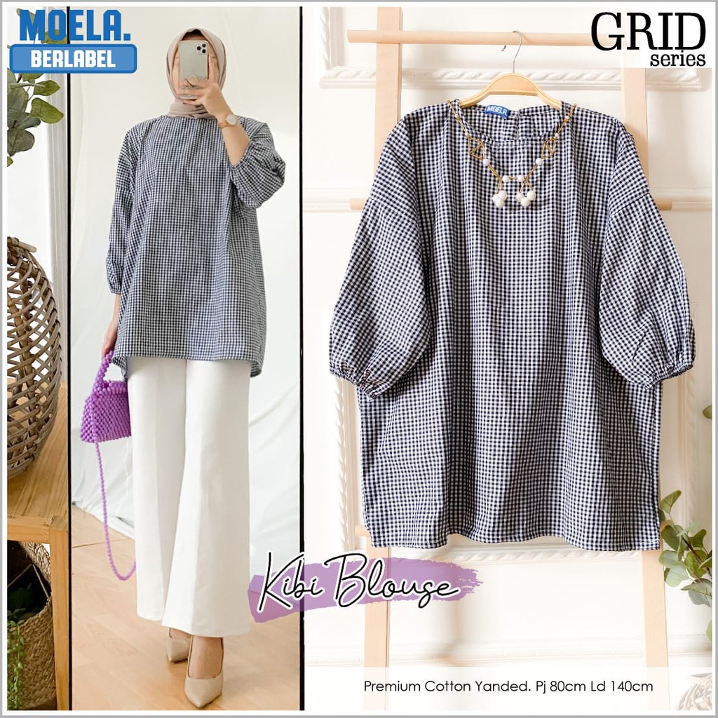 realpict KIBI ori MOELA berlabel ld 140 blouse kotak square premium cotton VISEN jumbo big size SENA