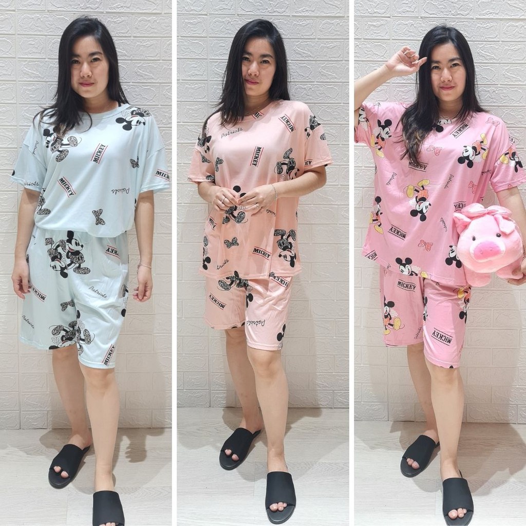 3452 pajamas italic mouse short one set import baju tidur