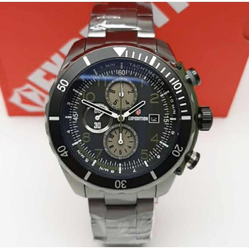 ORIGINAL GARANSI RESMI 1 TAHUN JAM TANGAN PRIA GREY RANTAI EXPEDITION EXP E 6795 COWOK