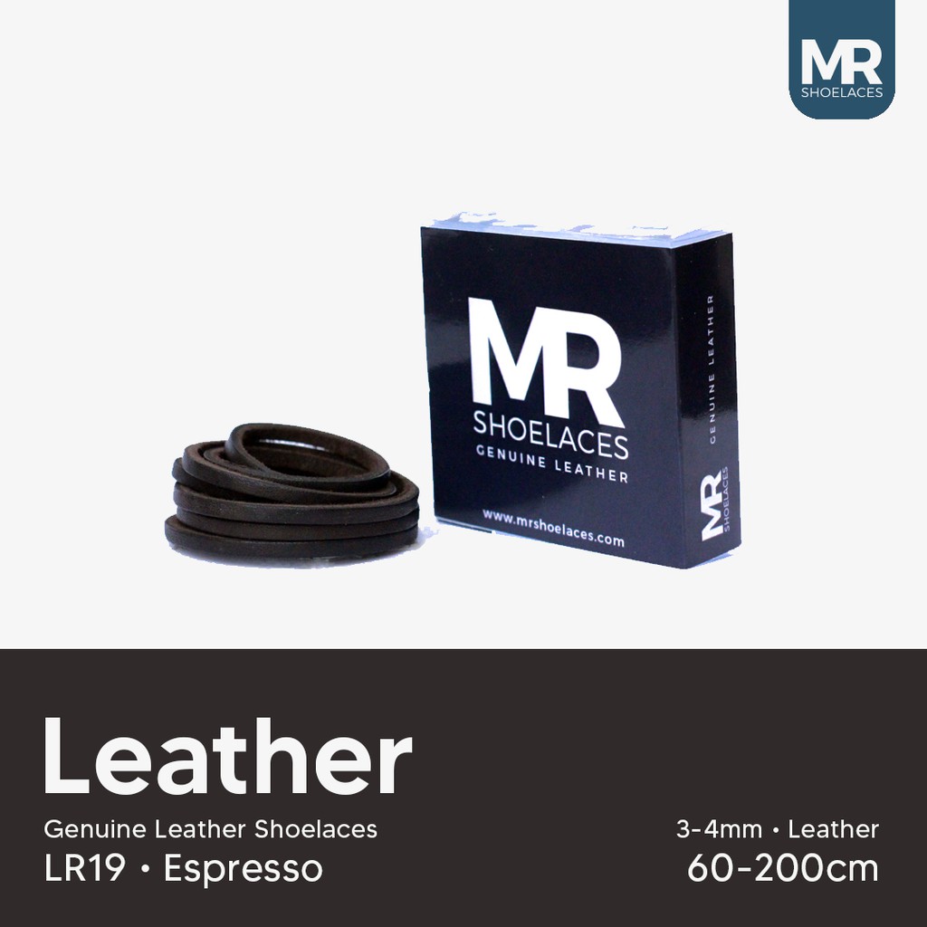 MR Shoelaces LR19 Espresso (Coklat Pekat) - Tali Sepatu Kulit 60cm 80cm 100cm - Premium Leather Shoelace