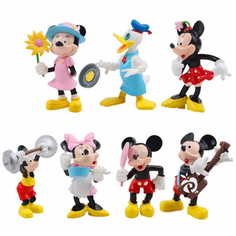 Mickey Minnie Donald Figure Set 7 Mainan Pajangan Miniatur Hiasan Toppers FG425