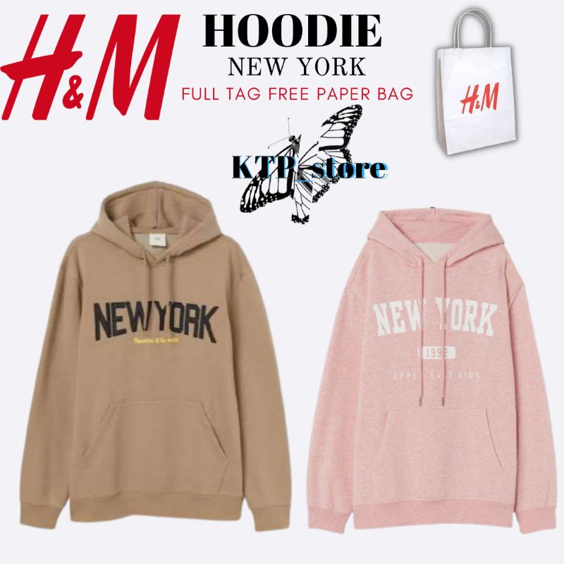SWEATER HOODIE H&M NEW YORK PINK X NEW YORK COKLAT FULL TAG FREE PAPER BAG H&M JAKET SWEATER PRIA WA