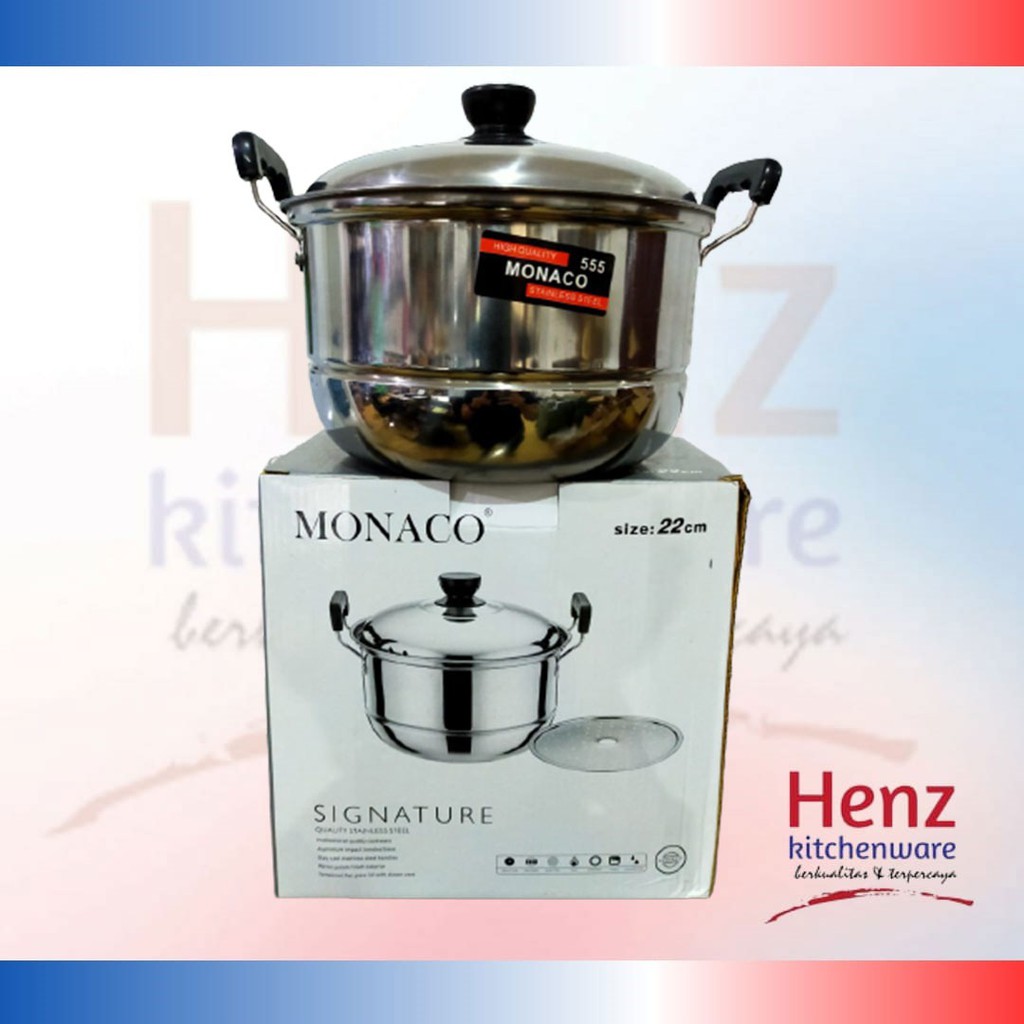 MONACO PANCI STAINLESS + STEAMER 22CM MONACO / PANCI KUKUSAN, LANGSENG ATAU DANDANG