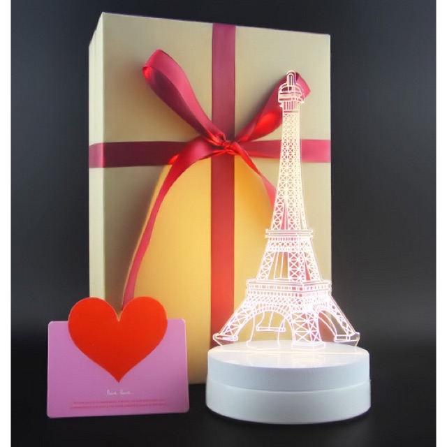 Lampu 3D LED Transparan Desain Eiffel Tower - White