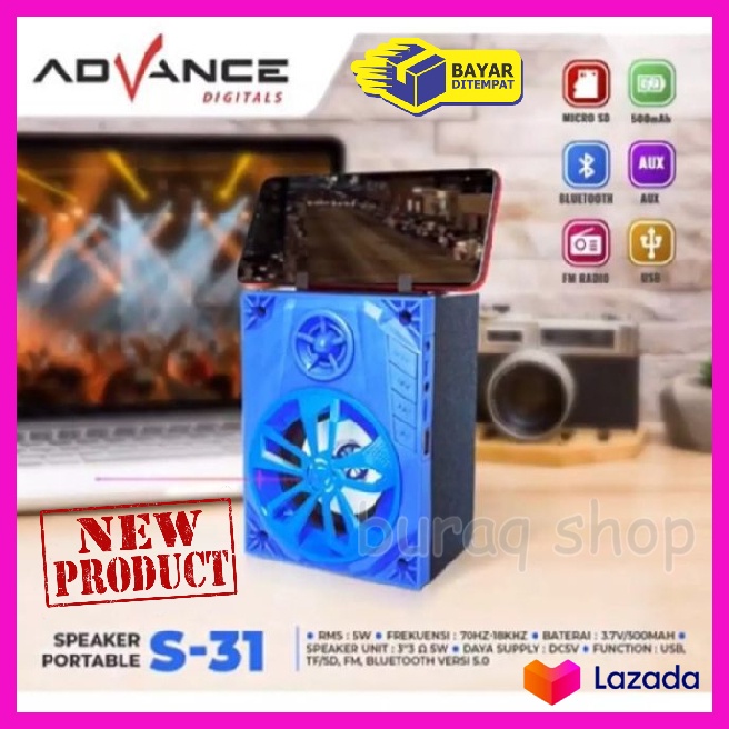BARU~Speaker Bluetooth Portabel Advance S-31 New Supports TF/USB/FM radio/Led Light/SPEKER/SEPEKER/~