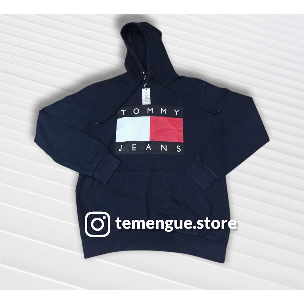 Sweter Hoodie/Hodie TOMMY HILFIGER, Warna Biru Tua, Ukuran XL, SECOND dan MURAH