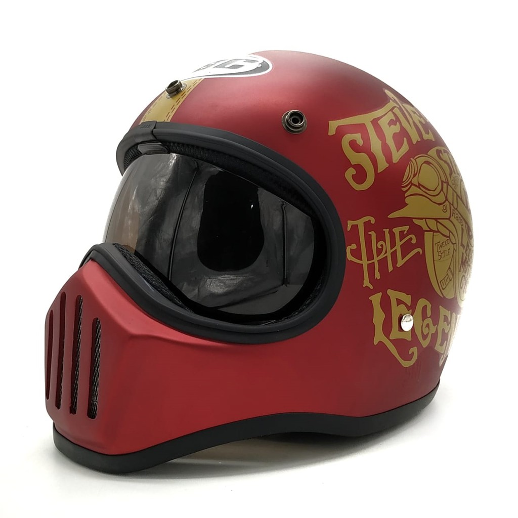 Helm Cakil HBC Steve Maroon + Inner Visor ( Fullface / Retro / Klasik / Vespa )