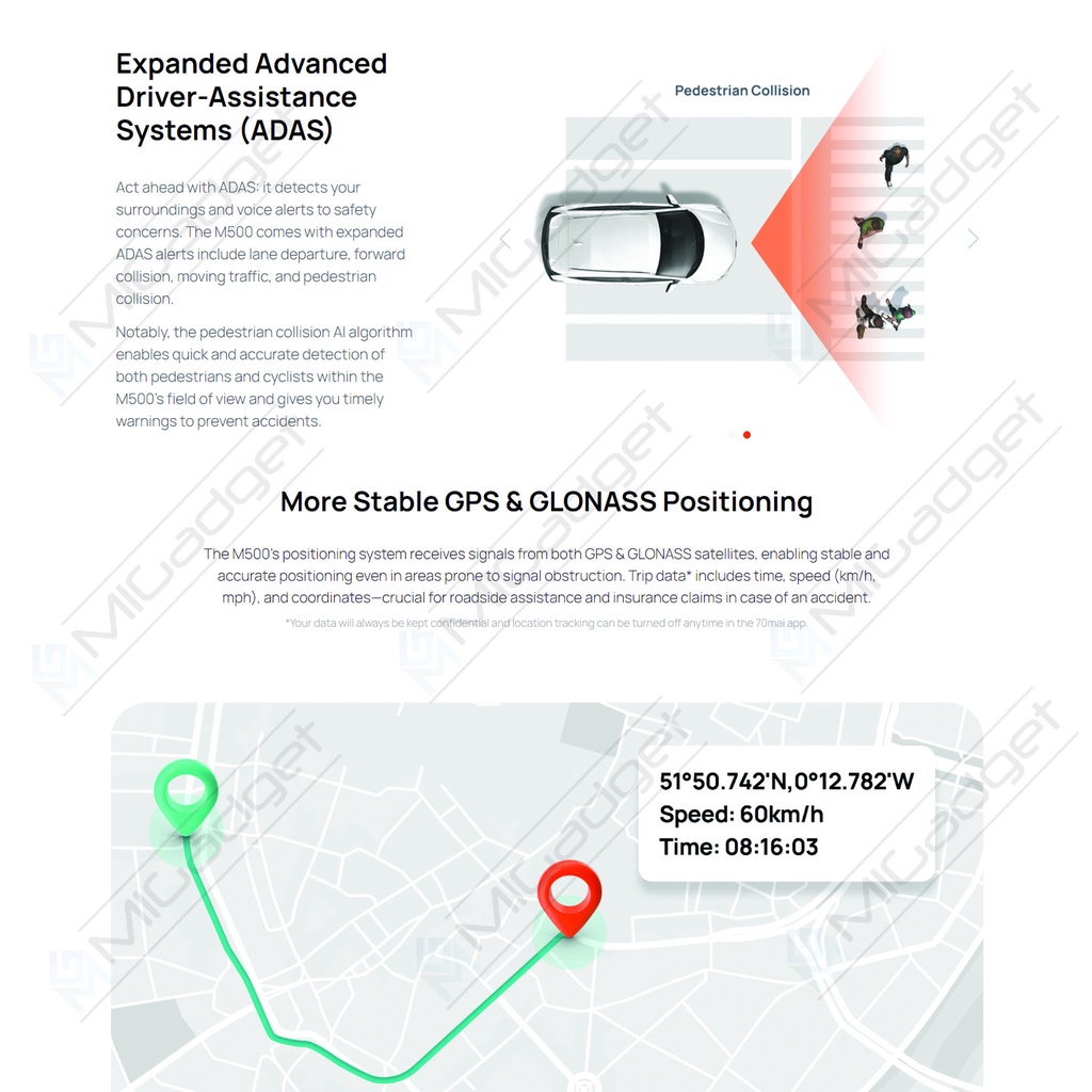 70mai Dash Cam M500 M 500 1944P Built in 64GB Storage GPS ADAS 170° FoV