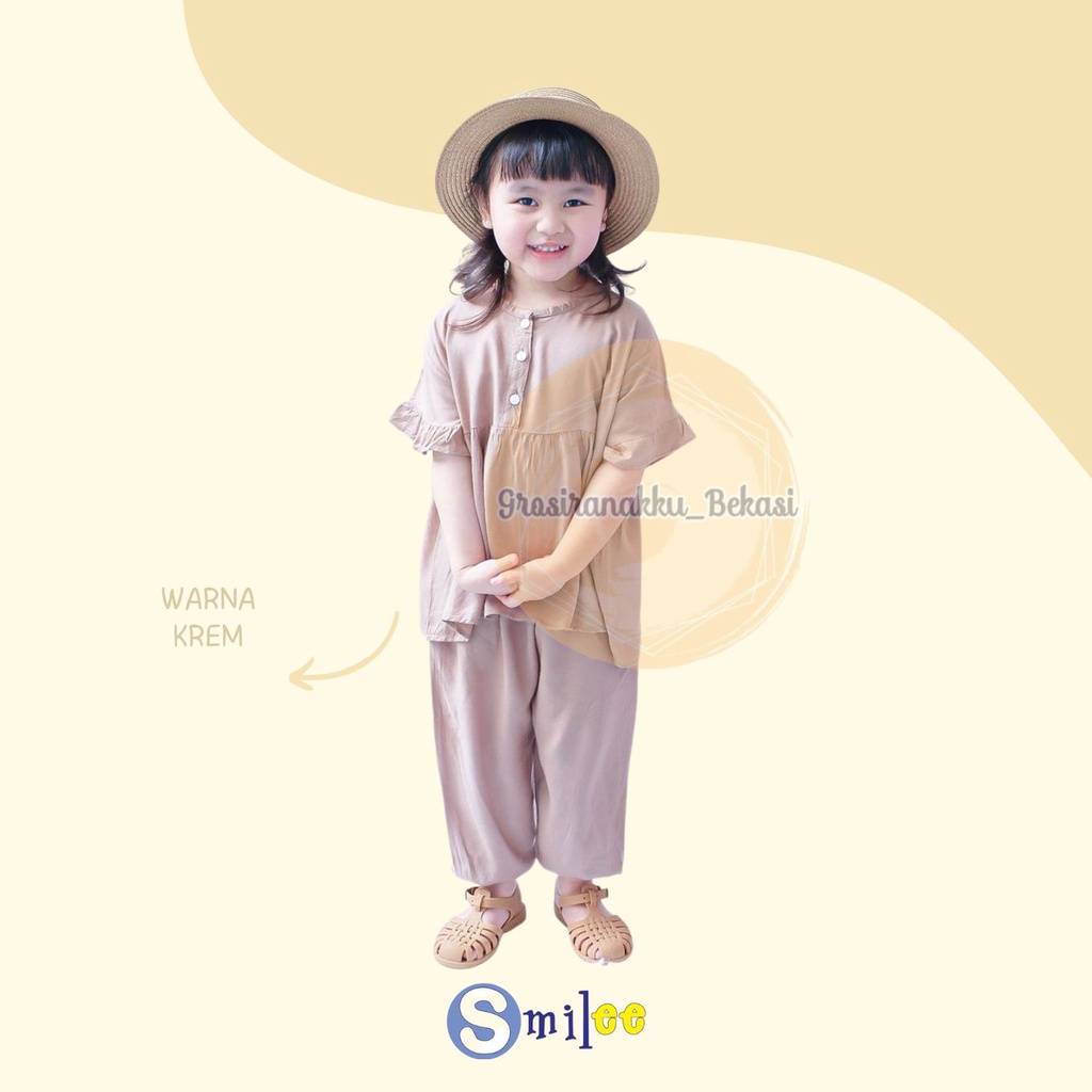 Setelan Anak Rayon Polos Smilee Yola Warna Krem Size 1-5Tahun