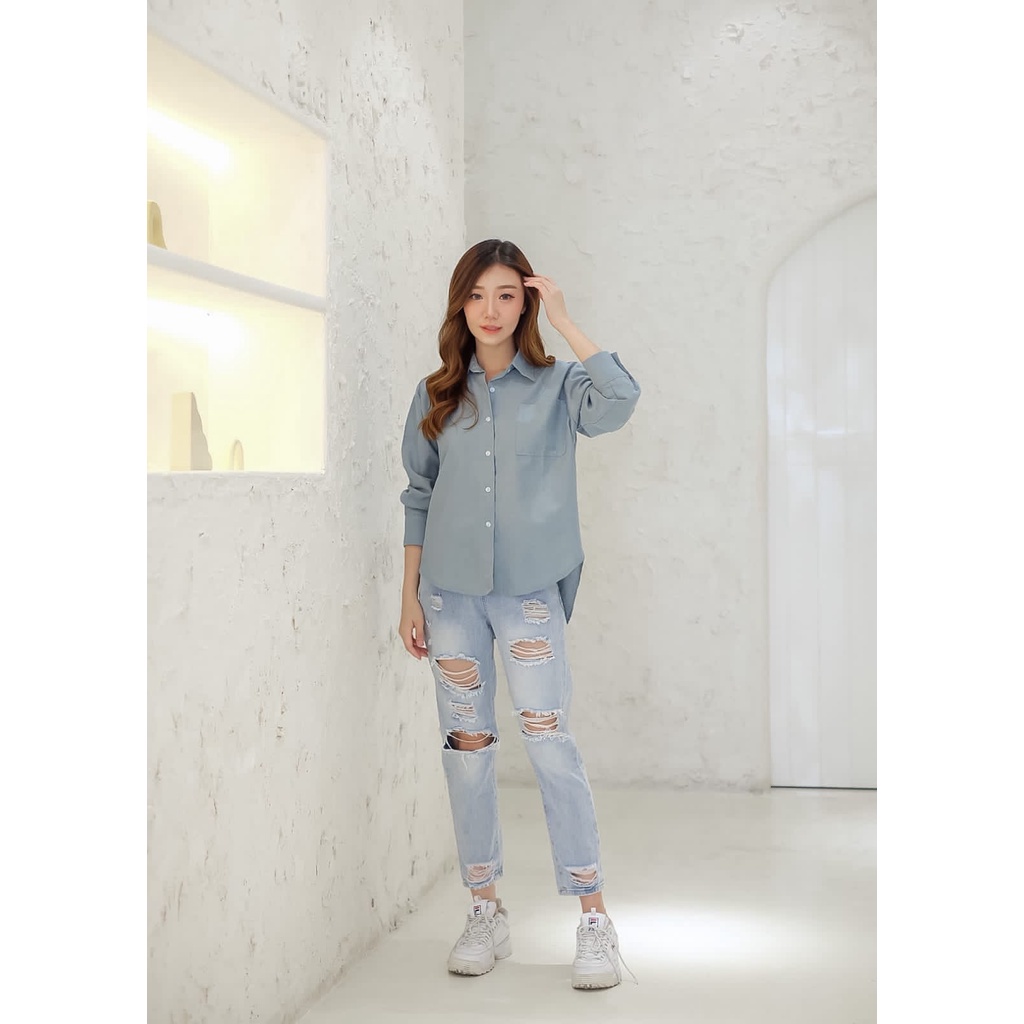 SIVALI Kemeja Oversize Linen Wanita - Linen Shirt - Atasan Wanita Lengan Panjang 2321