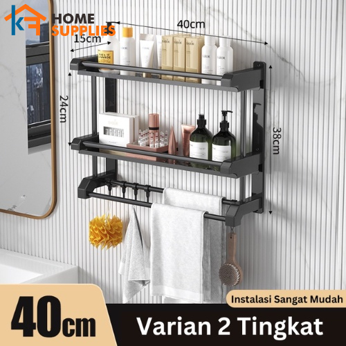 【KF】Rak Sabun Kamar Mandi Rak Kamar Mandi Stainless Hitam Dinding Rak Bumbu Dapur