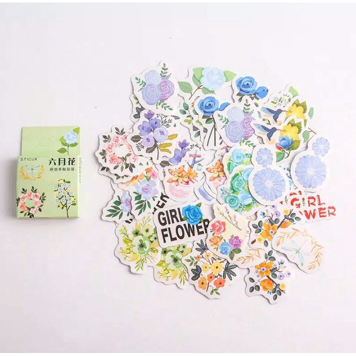 

40pcs aesthetic stiker box flowers bungabunga lucu utk dekorasi scrapbook/album/jurnal/diary