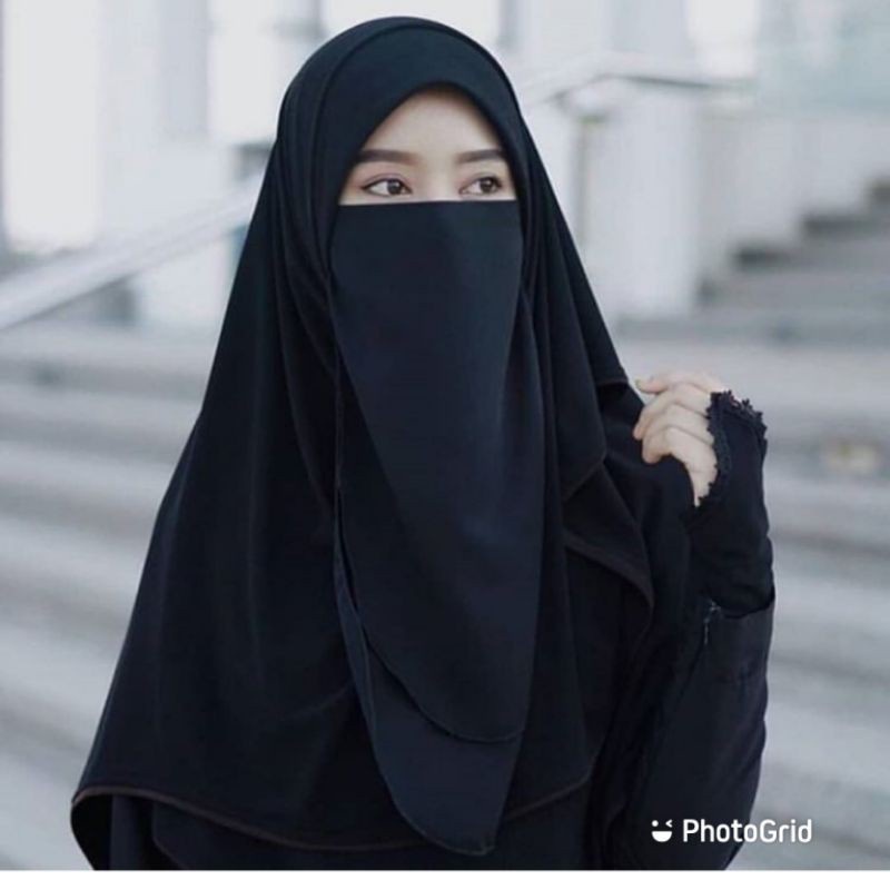 CADAR TALI 2 LAYER DIAMOND CREP NIQAB NIQOB TANPA JAHITAN BAWAH MATA | BISA COD