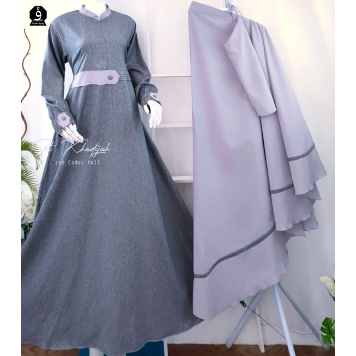 Set khadijah anak free cadar /Khadijah set katun madina Khimar wollfish M L XL free cadar tali / Set