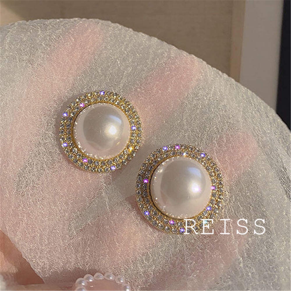Anting Mutiara Bentuk Bulat Lapis Emas Gaya Korea Untuk Wanita