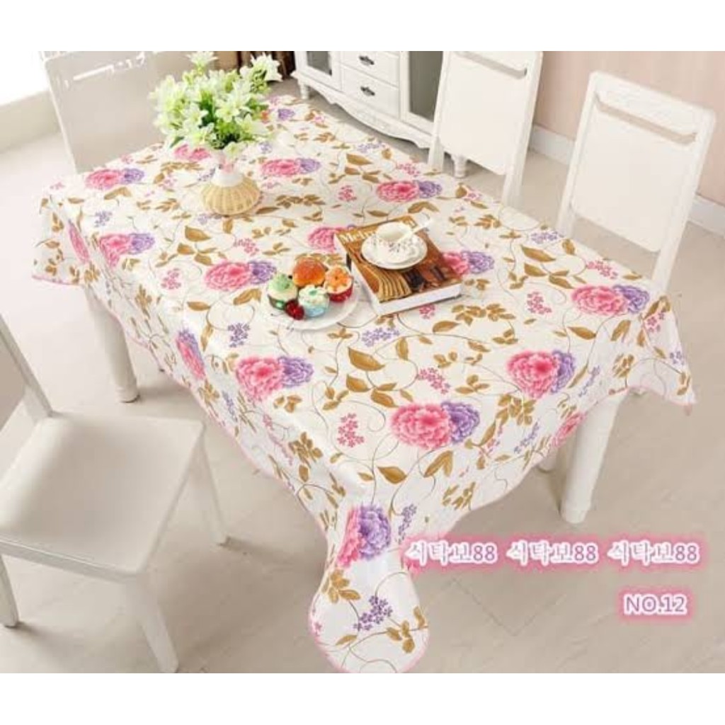 Taplak meja makan waterproof motif bunga