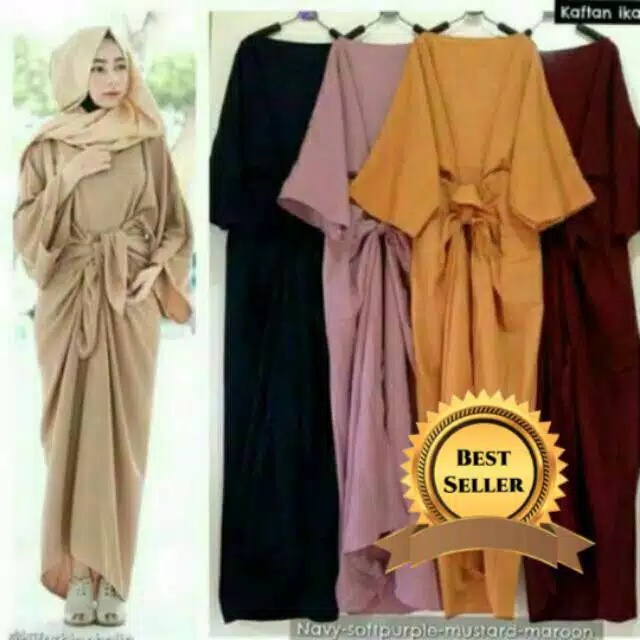 Kaftan Ikat Polos Gamis Kaptan Wanita Utari Kaftan Pesta Lebaran Kondangan Terbaru