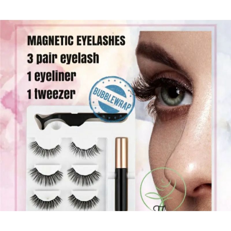 Bulu mata MAGNET 3 Pasang set Eyeliner &amp; Alat pemasang (1 set isi 3 model bulu mata)