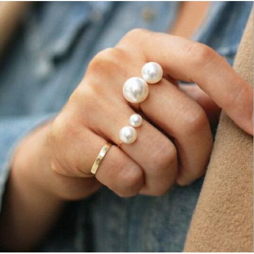 Cincin Opening Ring Adjustable Hias Mutiara Imitasi Untuk Wanita Finger Ring