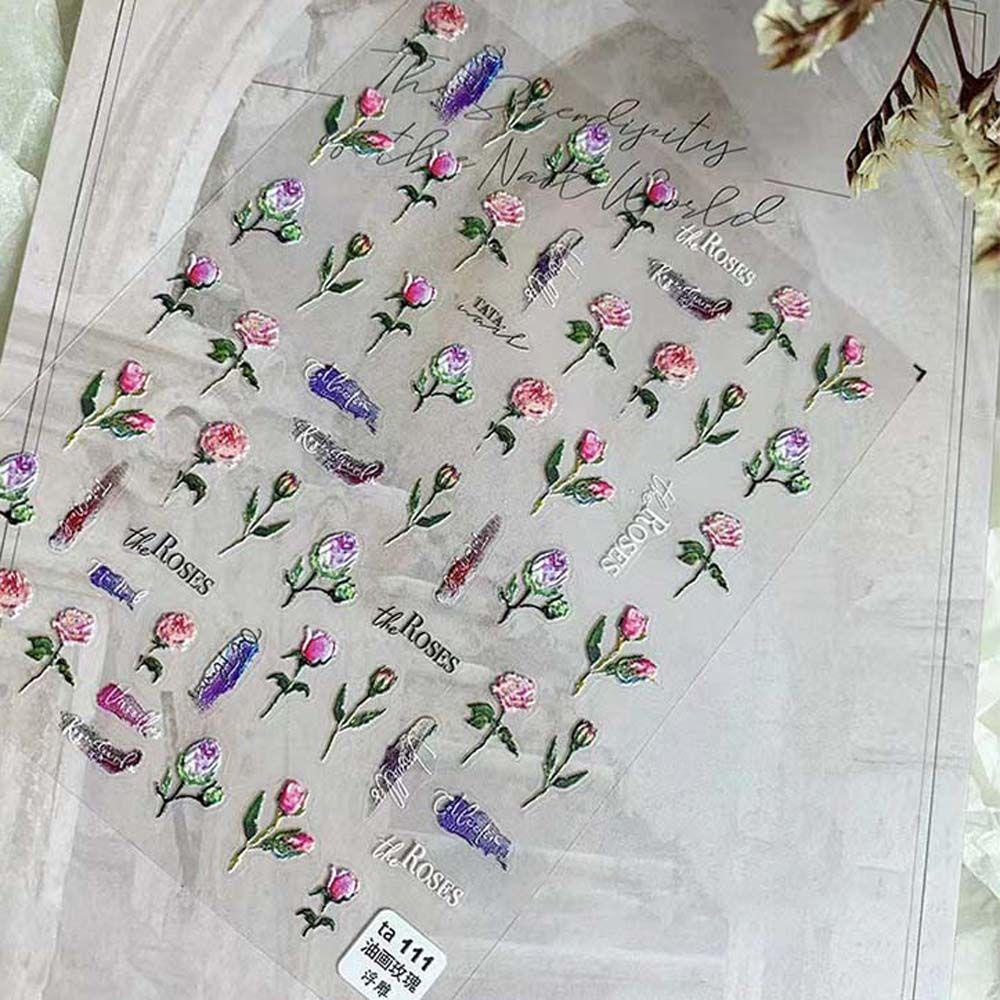 AUGUSTINA Agustina Bunga Stiker Kuku Wanita Manicure Aksesoris Alfabet Inggris Self Adhesive Nail Art Dekorasi