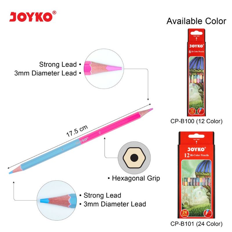 Joyko Bi-Color Pencils 24 Warna joyko color Pensil CP-Bi100 joyko color pensil CP-Bi101 joyko bi color  6 pensil warna joyko 24 warna