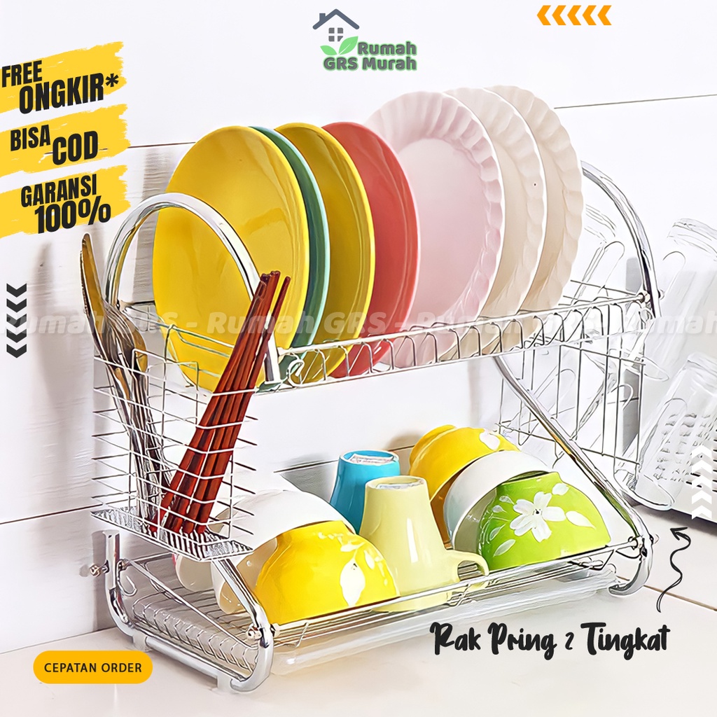Jual Rak Pengering Piring Basah Rak Piring Berdiri 2 Tingkat Stainless