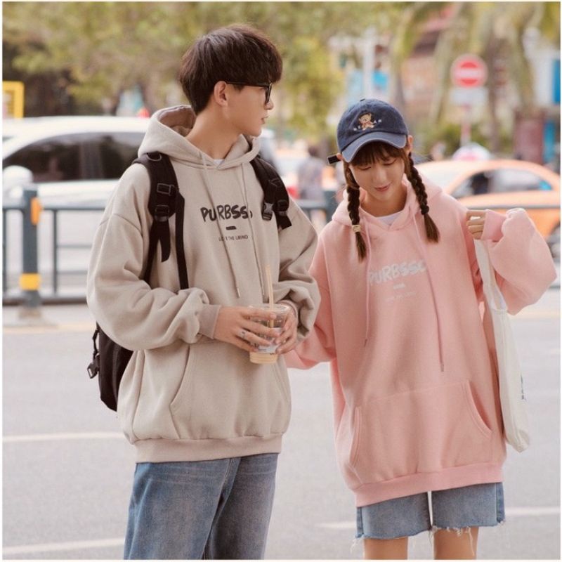 (S - 6XL) Hoodie PURBSSO Korean Urban Style OVERSIZE Jaket Fleece Harajuku Bigsize Pria Wanita Cute Jumbo Biru Muda Peach Beige Putih Blue Pastel Dusty Pink